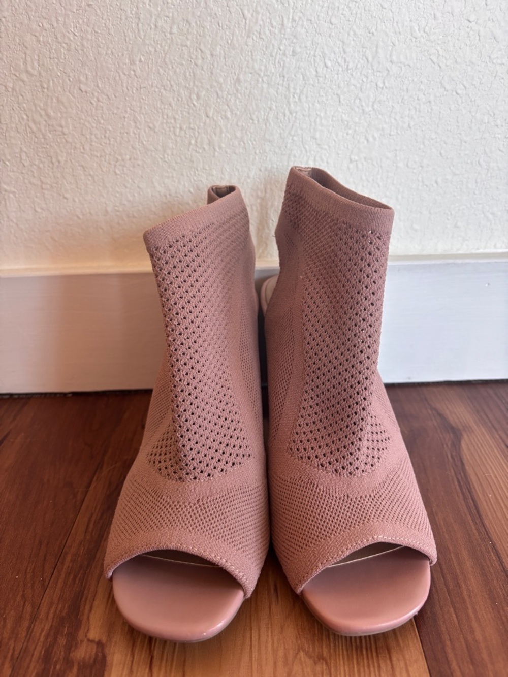 Steve Madden Women’s Open-Toe Knit Ankle Boots - Dusty Rose